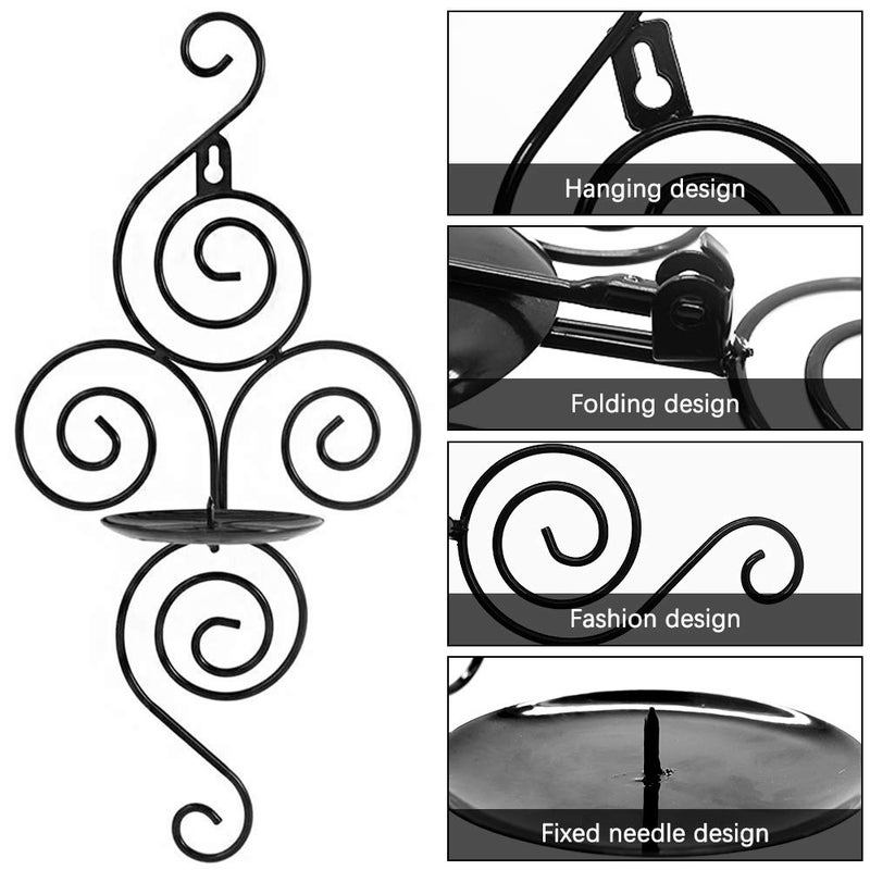 RETON Wall Sconces Candle Holder, Black Iron Candle Sconces Holders Hanging Wall Candle Sconce for Living Room Bedroom Dining Room Home Wall Decoration, Set of 2 - Image 3